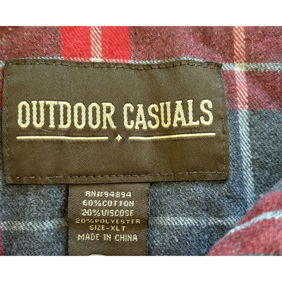 Outdoor Casuals Shirt Mens XLT Red Gray Plaid Pearl Snap Flannel Western Cowboy‎ - Picture 3 of 7